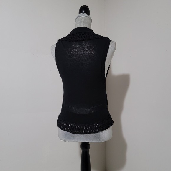 Cache vintage y2k Boho Crochet open cardigan vest crop black S - Picture 5 of 8